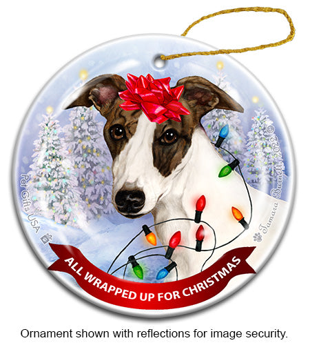 Whippet Dark Brindle and White Ornament