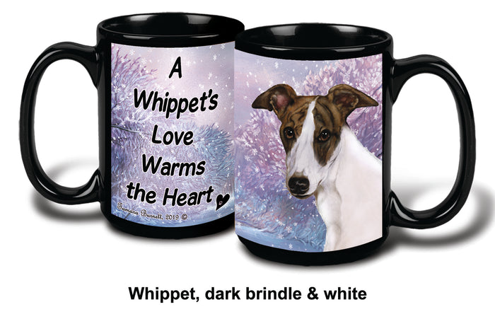 Whippet Dark Brindle/White Winter Mug 15 oz