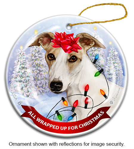 Whippet Tan and White Ornament