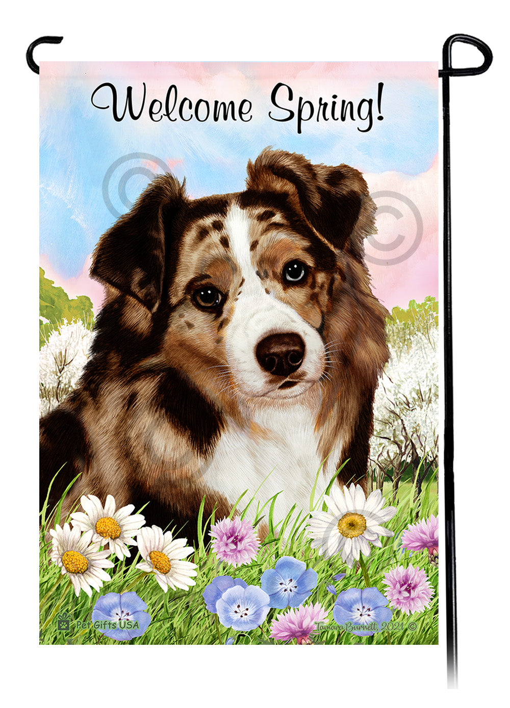 Australian Shepherd Welcome Spring - Garden Flag