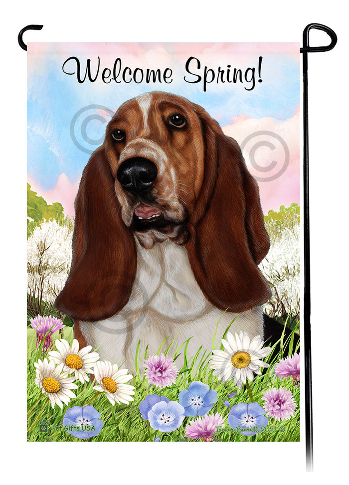 Basset Hound Welcome Spring Garden Flags
