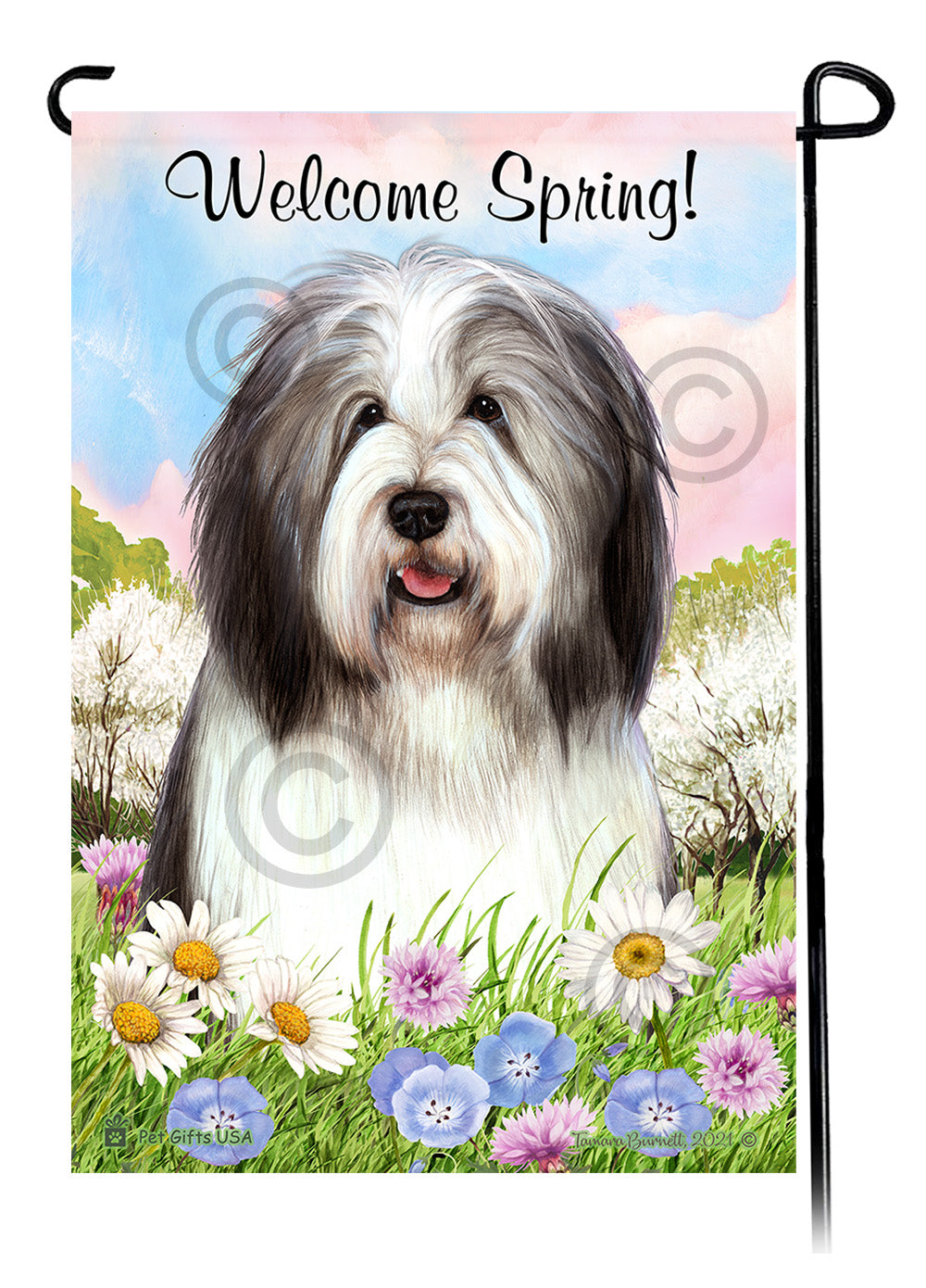Bearded Collie Welcome Spring - Garden Flag