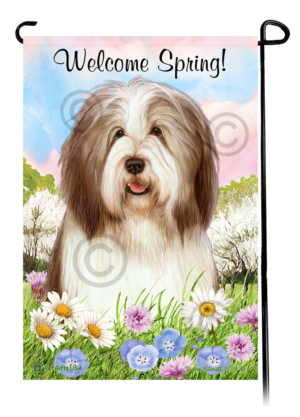 Bearded Collie Welcome Spring - Garden Flag