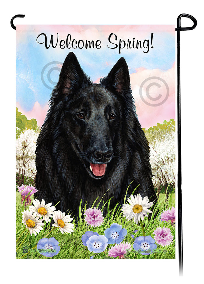 Belgian Sheepdog Welcome Spring Garden Flags