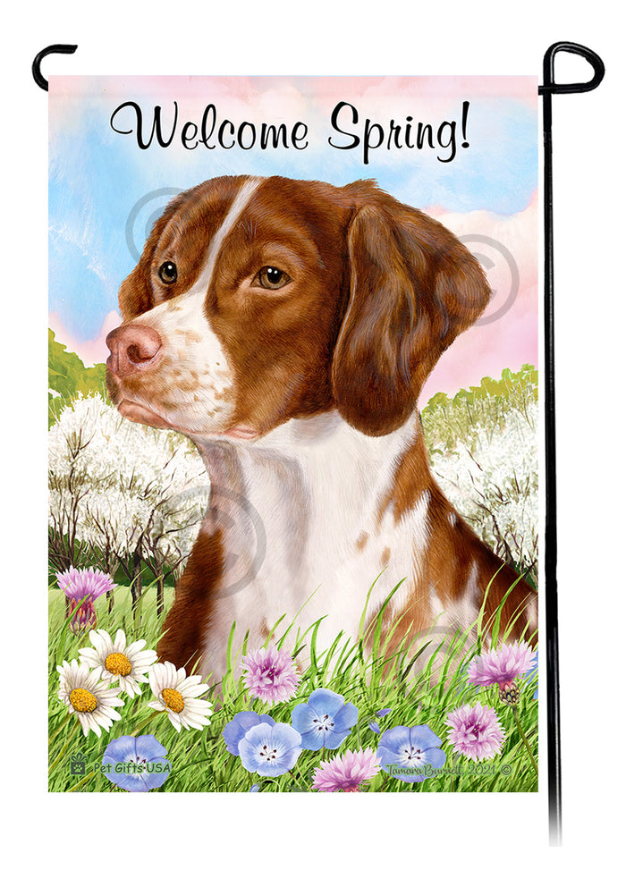 Brittany Spaniel Welcome Spring Garden Flags