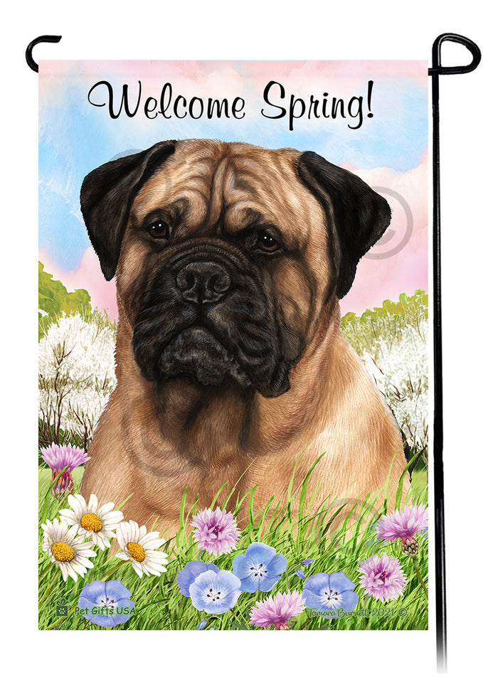 Bullmastiff Welcome Spring Garden Flags