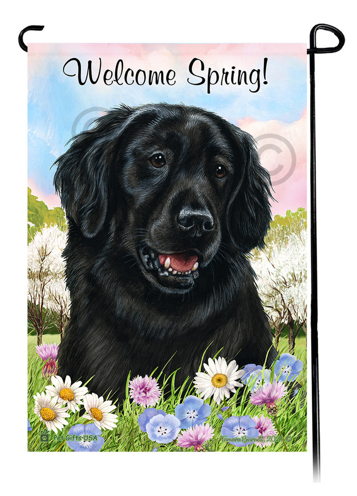 Flat Coated Retriever Welcome Spring Garden Flags