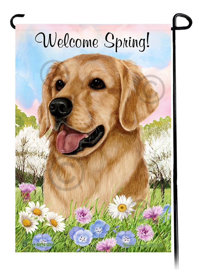 Golden Retriever Welcome Spring Garden Flags