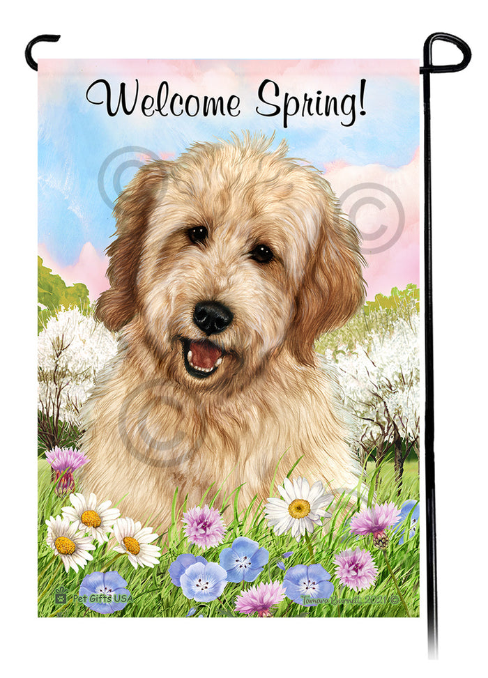 Goldendoodle Welcome Spring Garden Flags