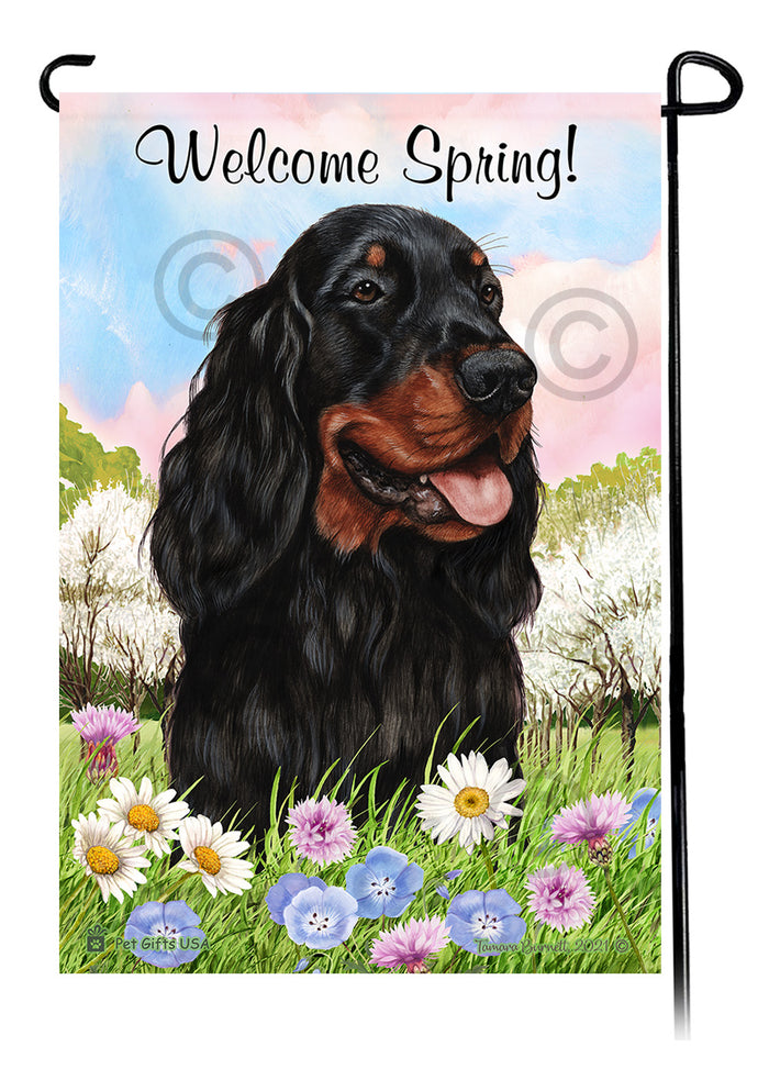 Gordon Setter Welcome Spring Garden Flags