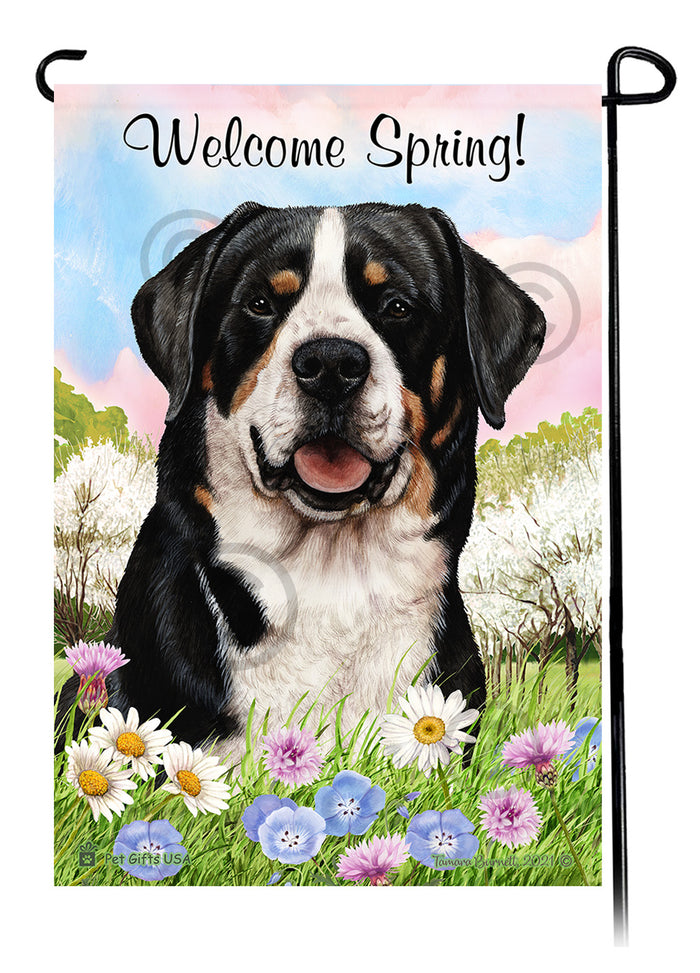 Greater Swiss Mountain Dog Welcome Spring Garden Flags