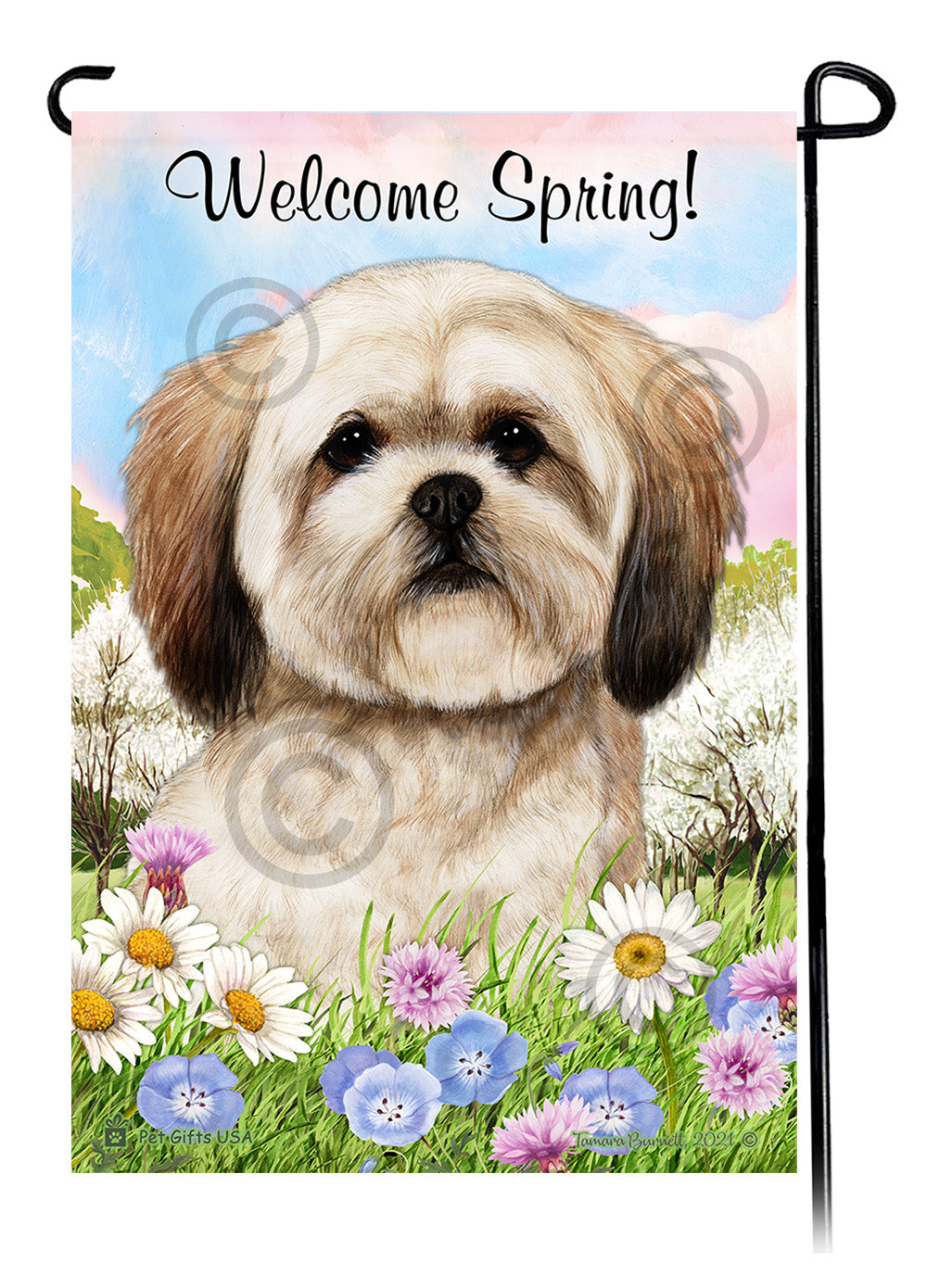 Lhasa Apso Welcome Spring Garden Flags