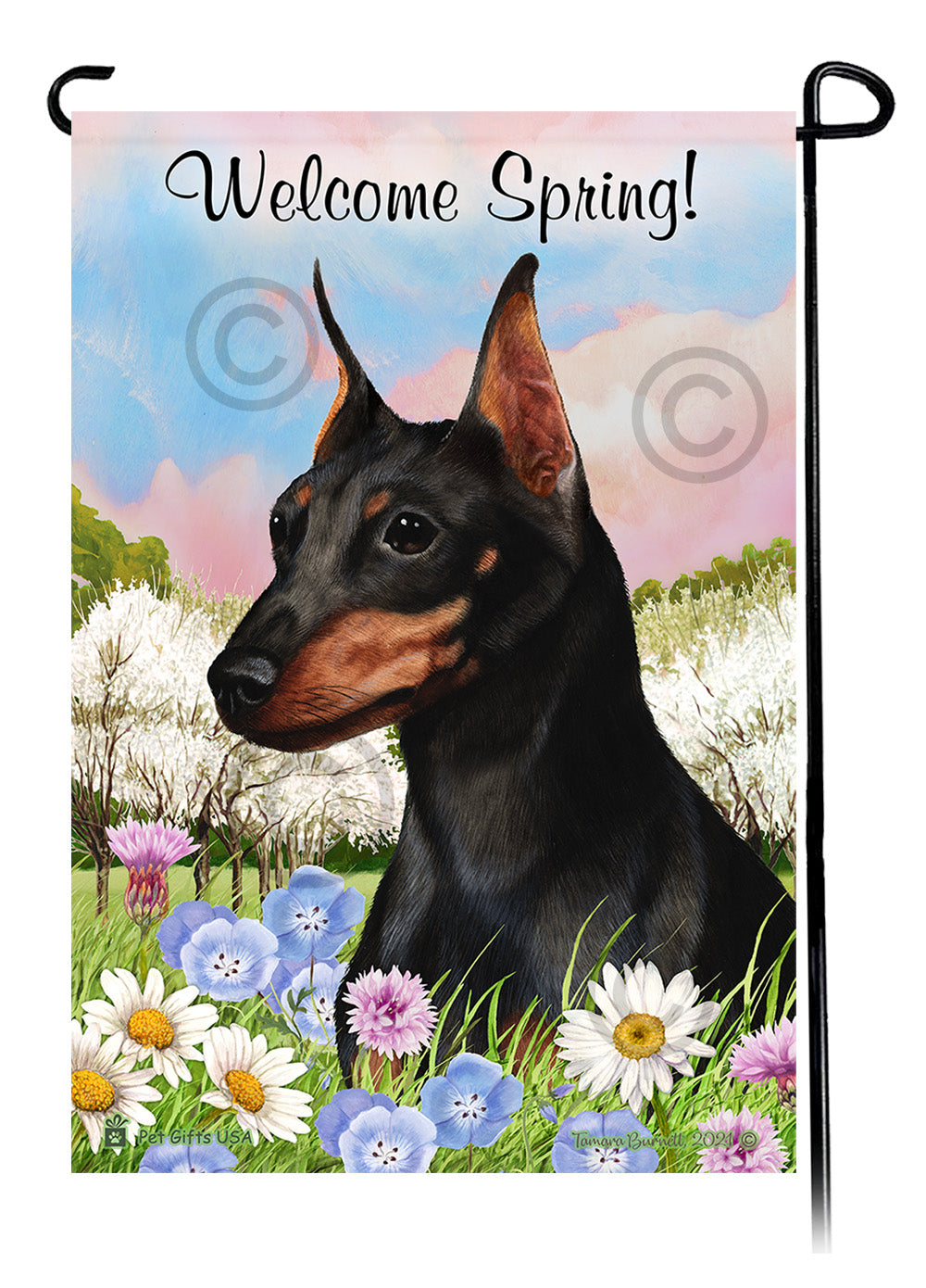 Miniature Pinscher Welcome Spring Garden Flags