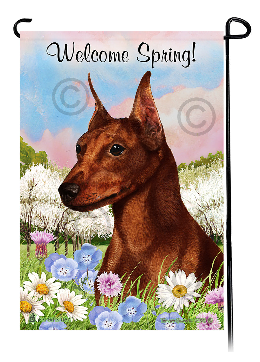 Miniature Pinscher Welcome Spring - Garden Flag
