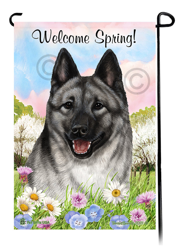 Norwegian Elkhound Welcome Spring Garden Flags