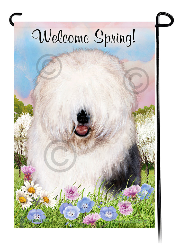 Old English Sheepdog Welcome Spring Garden Flags