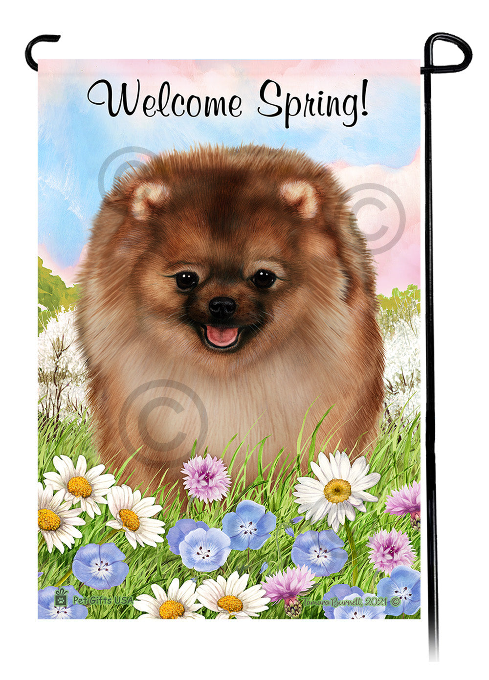 Pomeranian Welcome Spring - Garden Flag