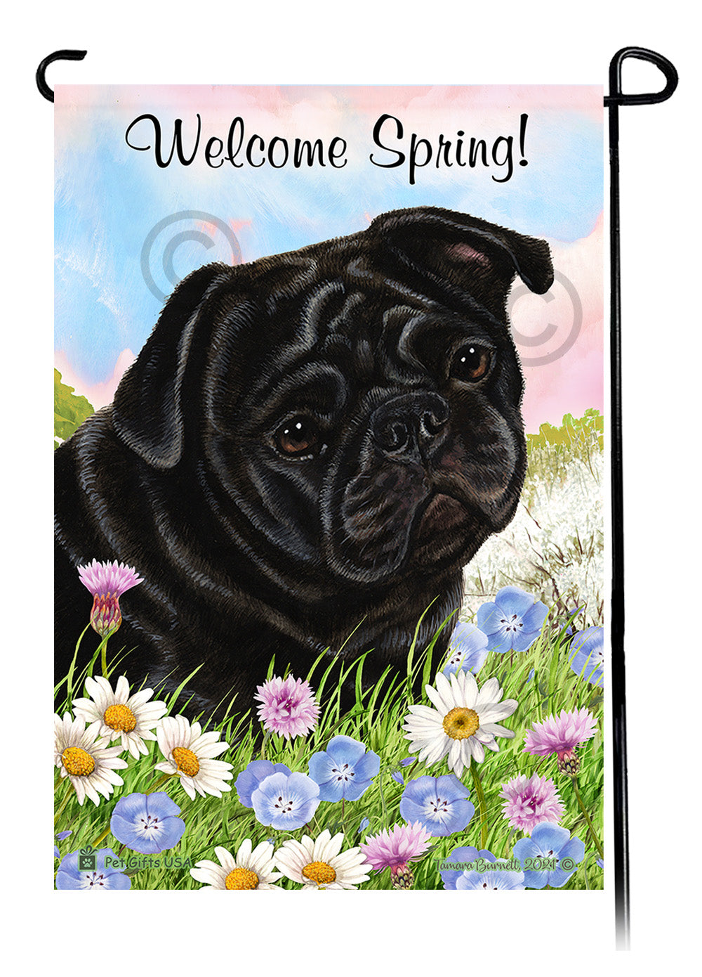 Pug Welcome Spring Garden Flags