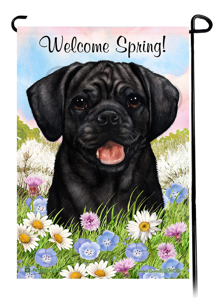Puggle Welcome Spring Garden Flags