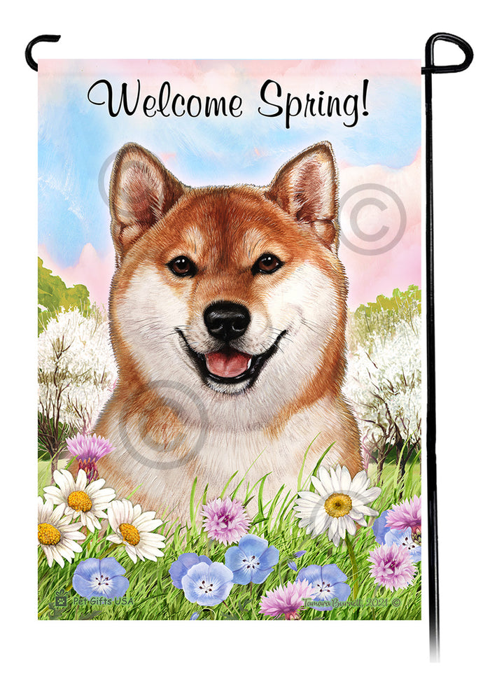 Shiba Inu Welcome Spring Garden Flags