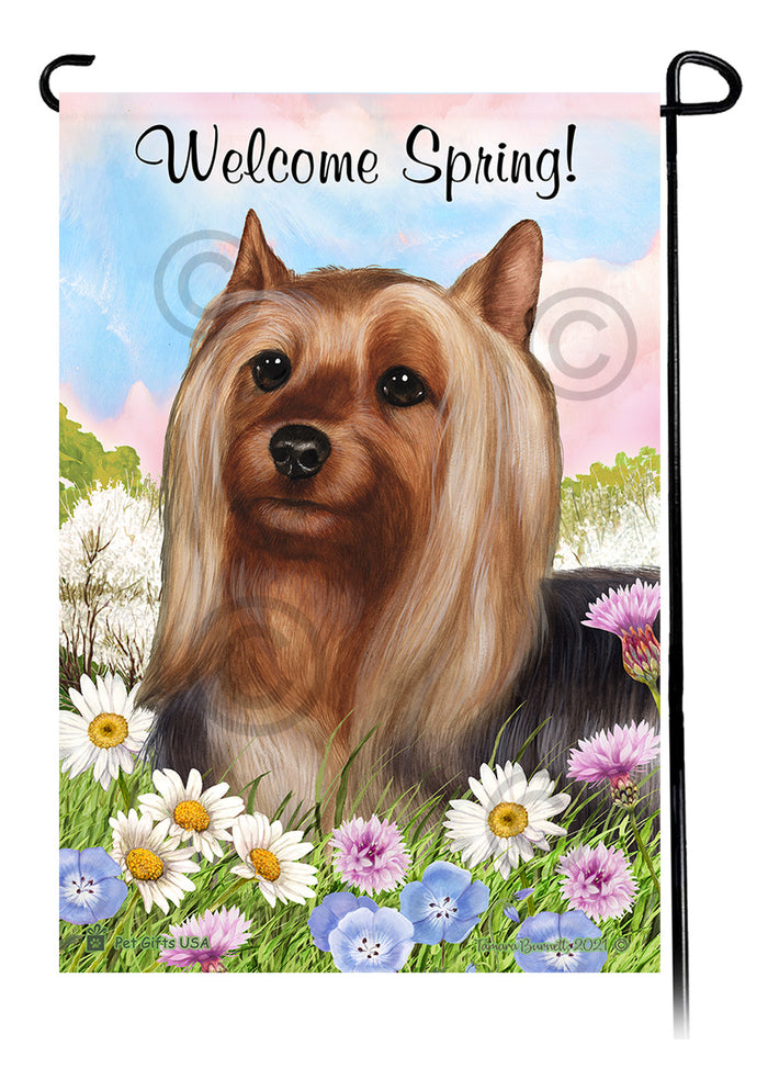 Silky Terrier Welcome Spring Garden Flags