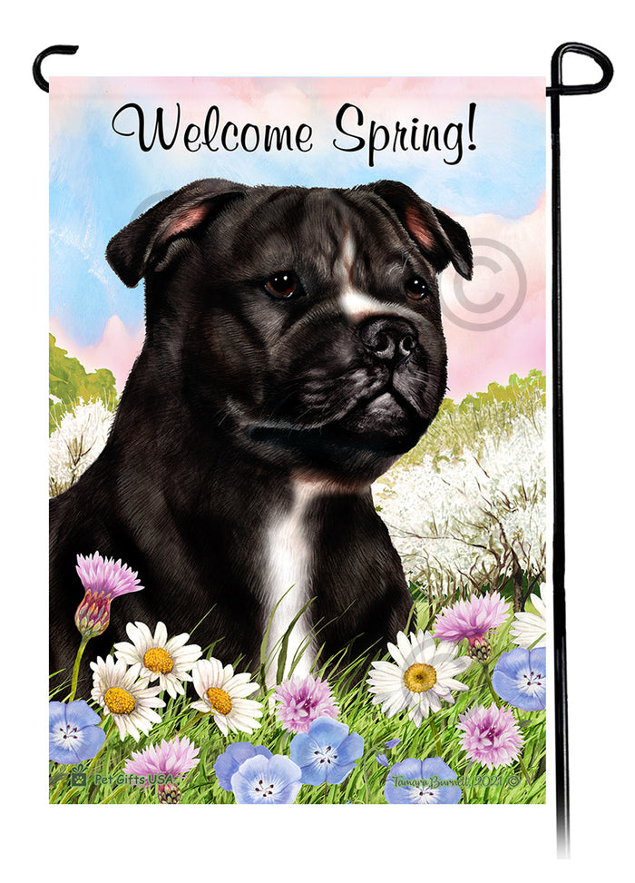 Staffordshire Bull Terrier Welcome Spring Garden Flags