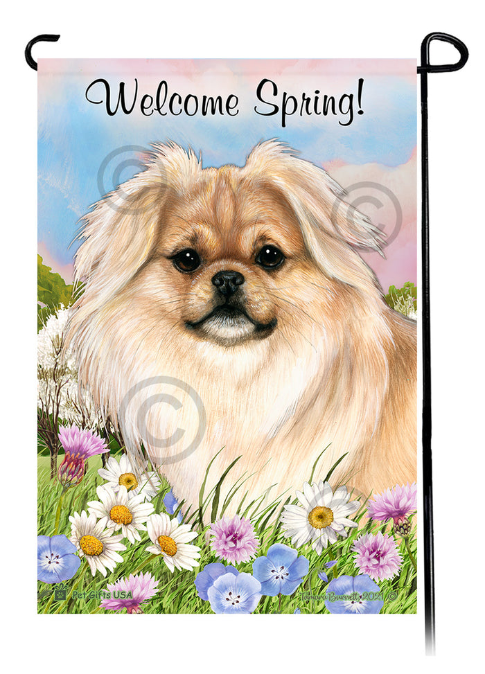 Tibetan Spaniel Welcome Spring Garden Flags