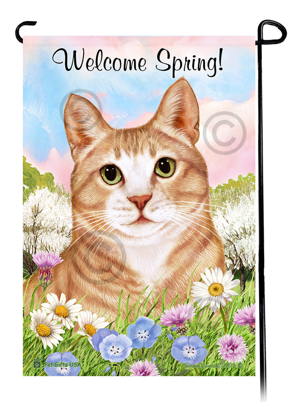 Tuxedo Cat Welcome Spring - Garden Flag