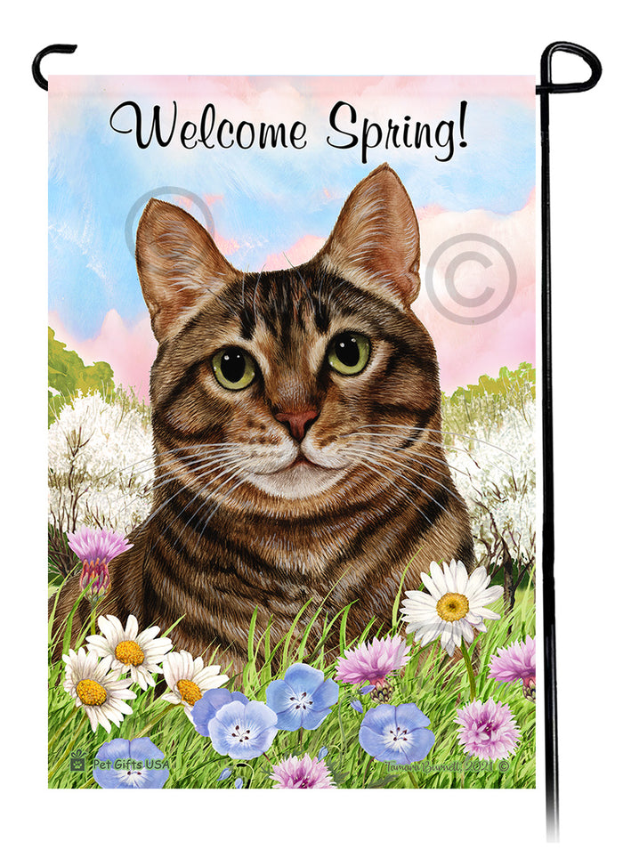 Tabby Cat Welcome Spring Garden Flags