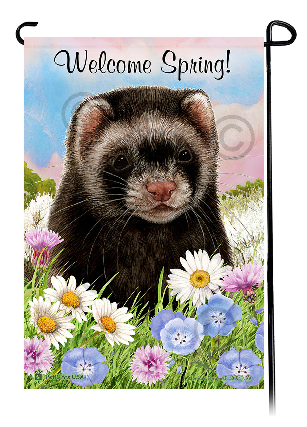 Black Sable Mitt Ferret Welcome Spring Garden Flags