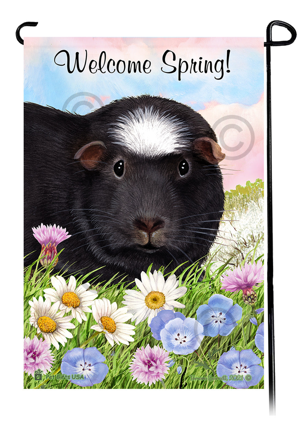 Black Crested Guinea Pig Welcome Spring Garden Flags