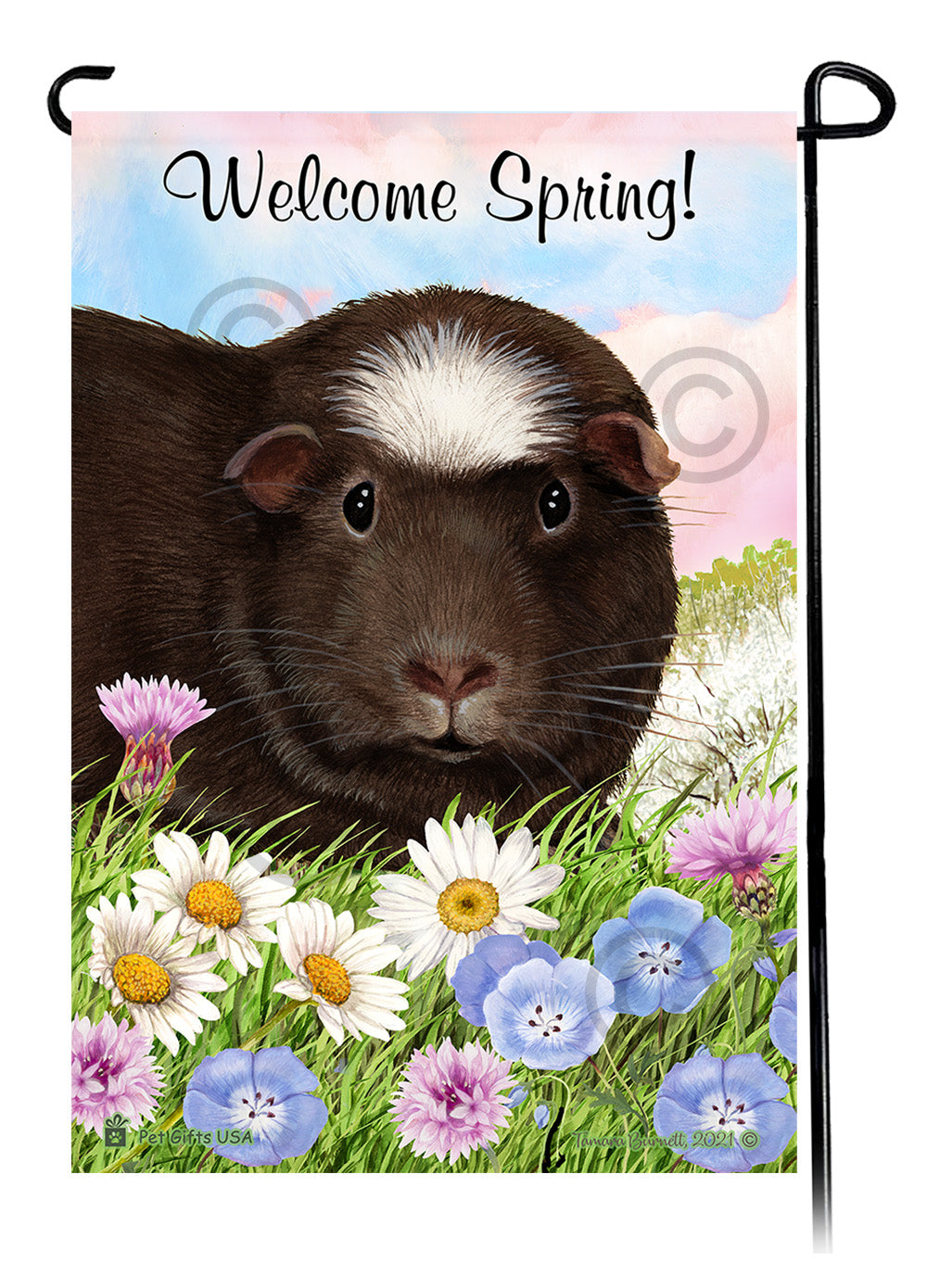 Black Crested Guinea Pig Welcome Spring - Garden Flag