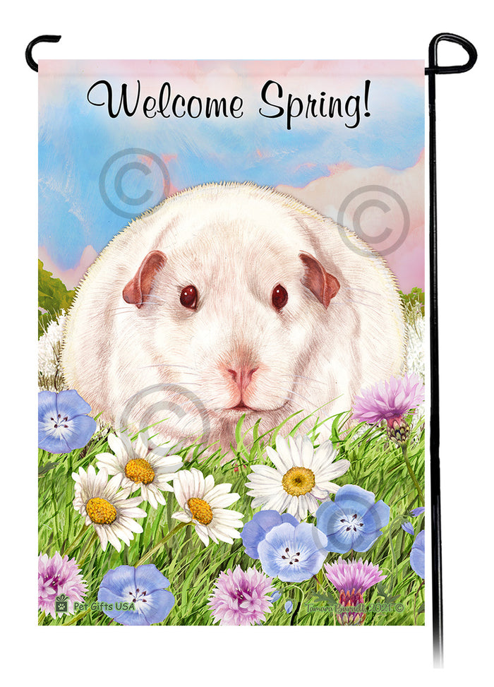 Pink Eyed White Guinea Pig Welcome Spring Garden Flags