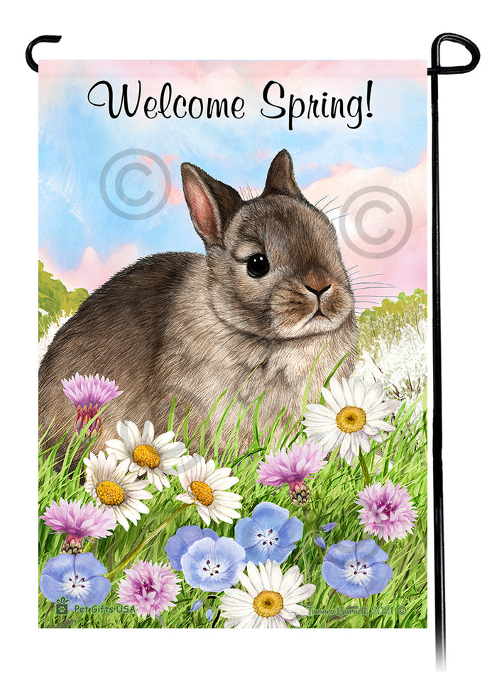 Netherland Dwarf Rabbit Welcome Spring Garden Flags