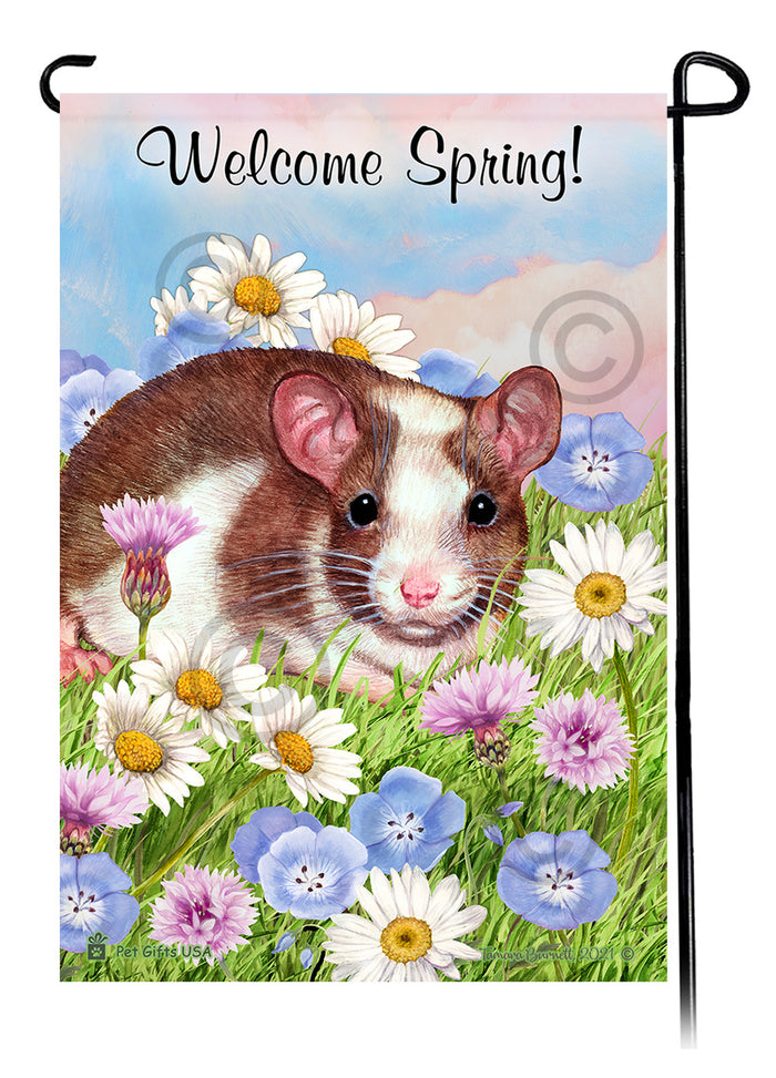 Brown & White Pied Rat Welcome Spring Garden Flags