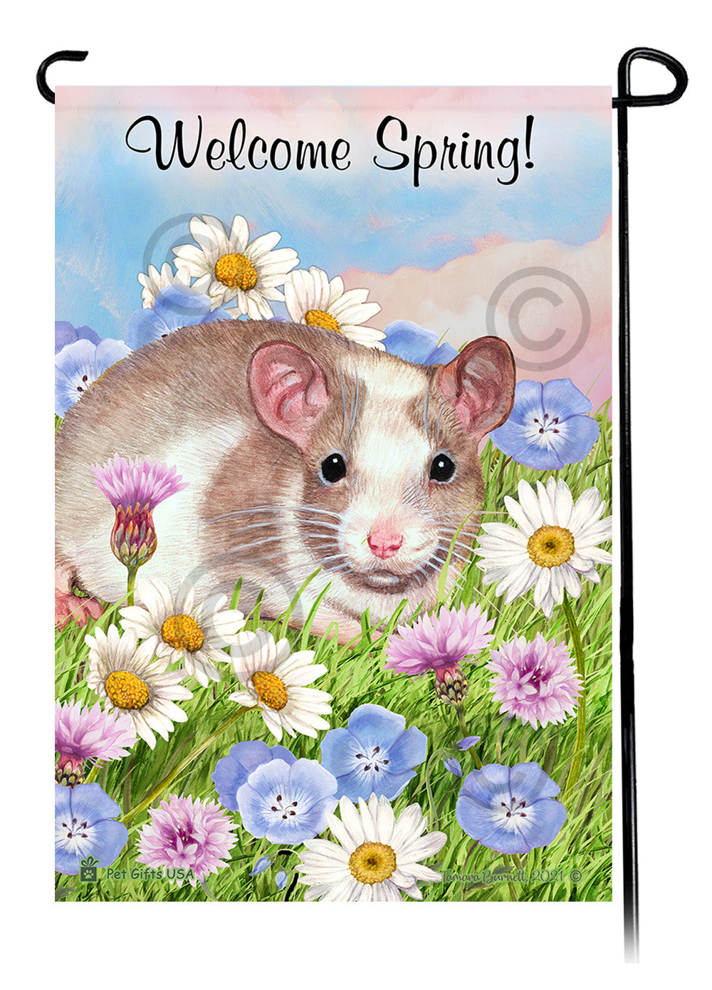 Tan & White Pied Rat Welcome Spring Garden Flags