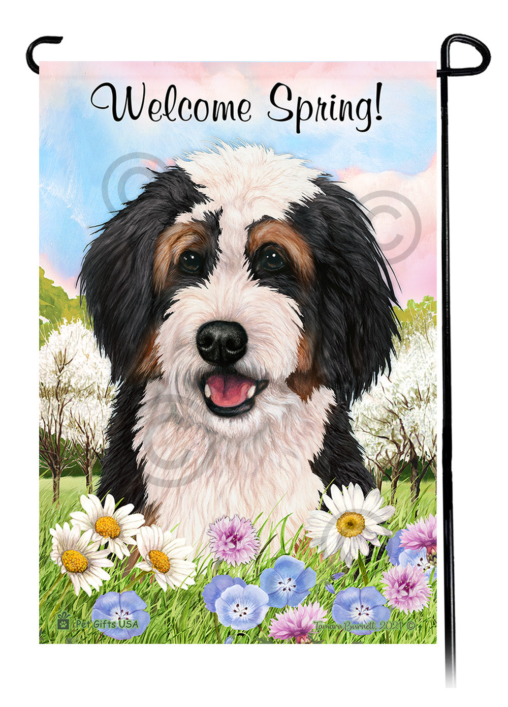 Bernedoodle Welcome Spring - Garden Flag