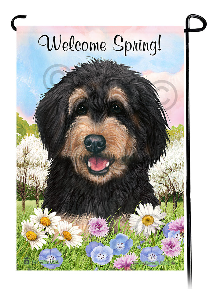Bernedoodle Welcome Spring Garden Flags
