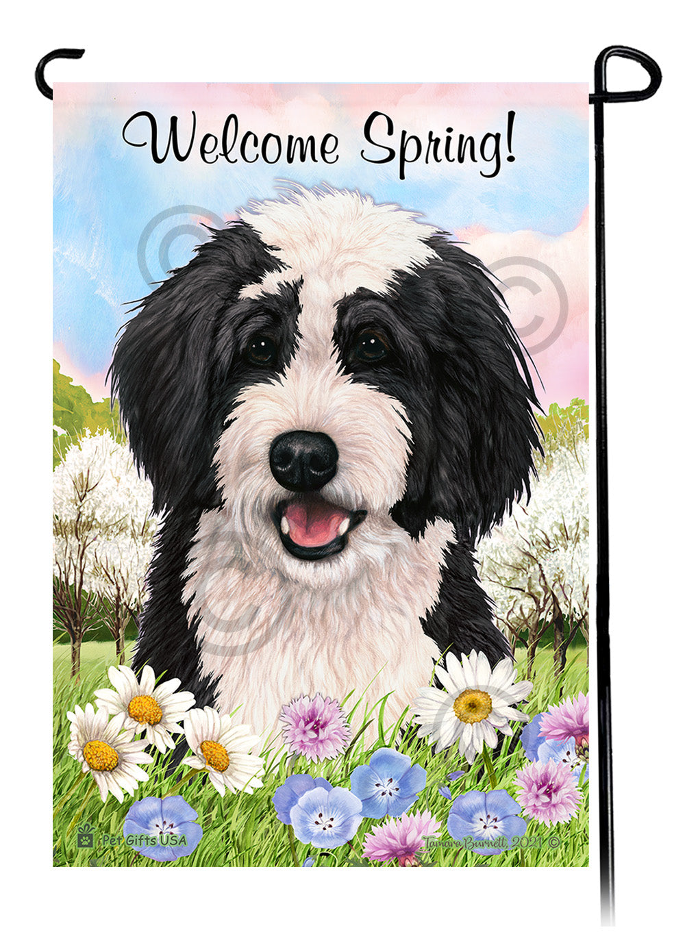 Bernedoodle Welcome Spring - Garden Flag