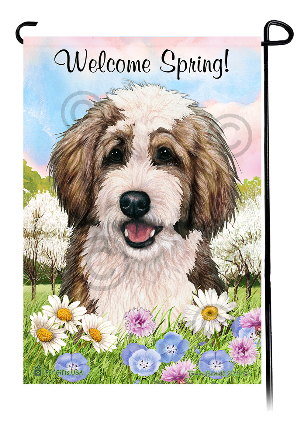 Bernedoodle Welcome Spring - Garden Flag