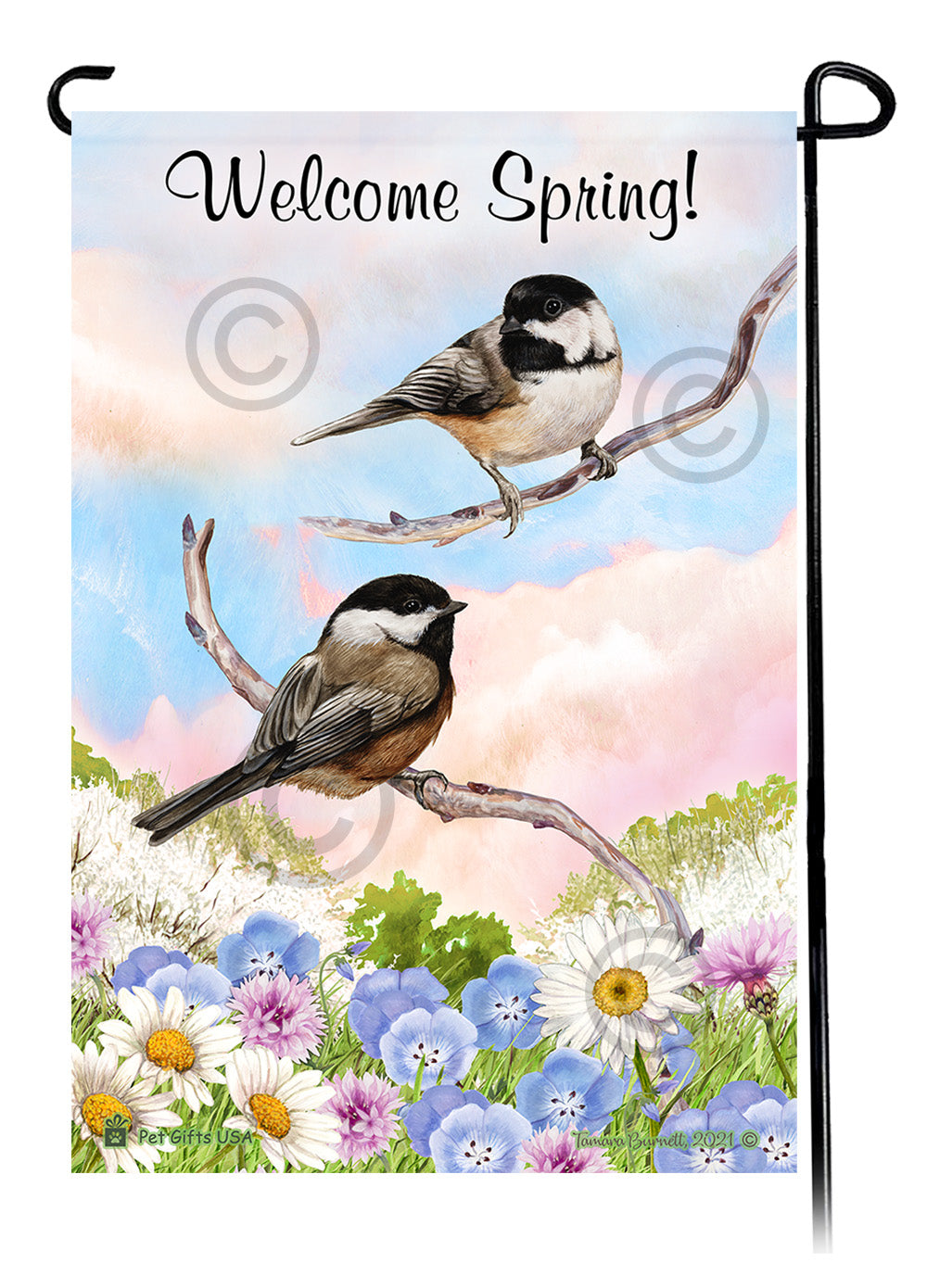 Black Capped Chickadee Welcome Spring Garden Flags