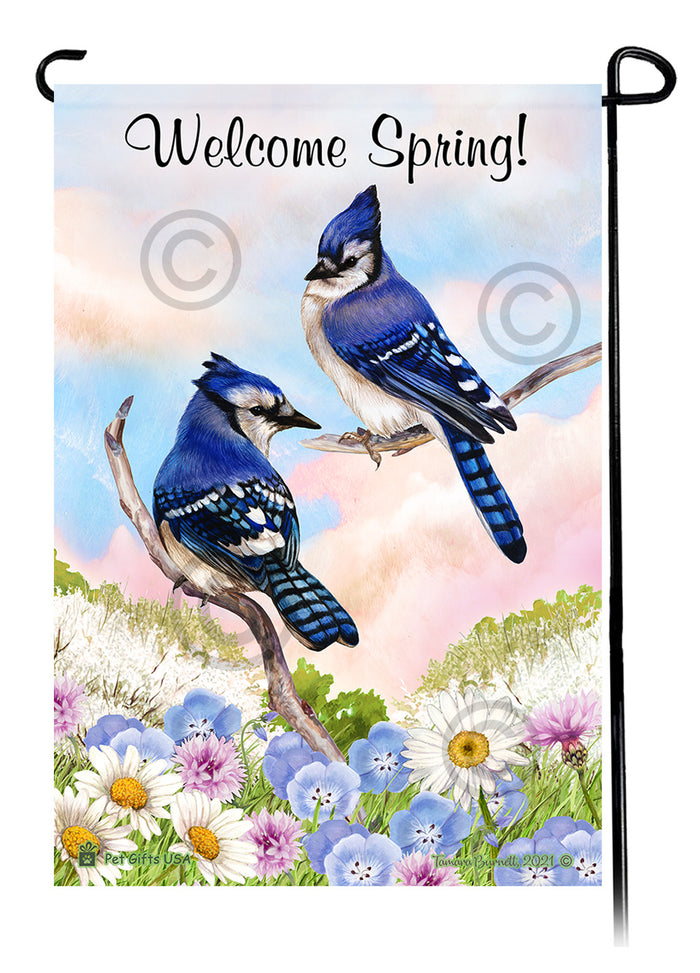 Eastern Blue Jay Welcome Spring Garden Flags