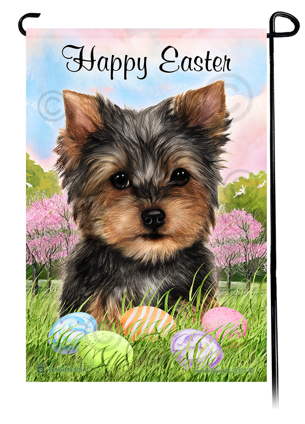 Yorkshire Terrier Happy Easter Garden Flags