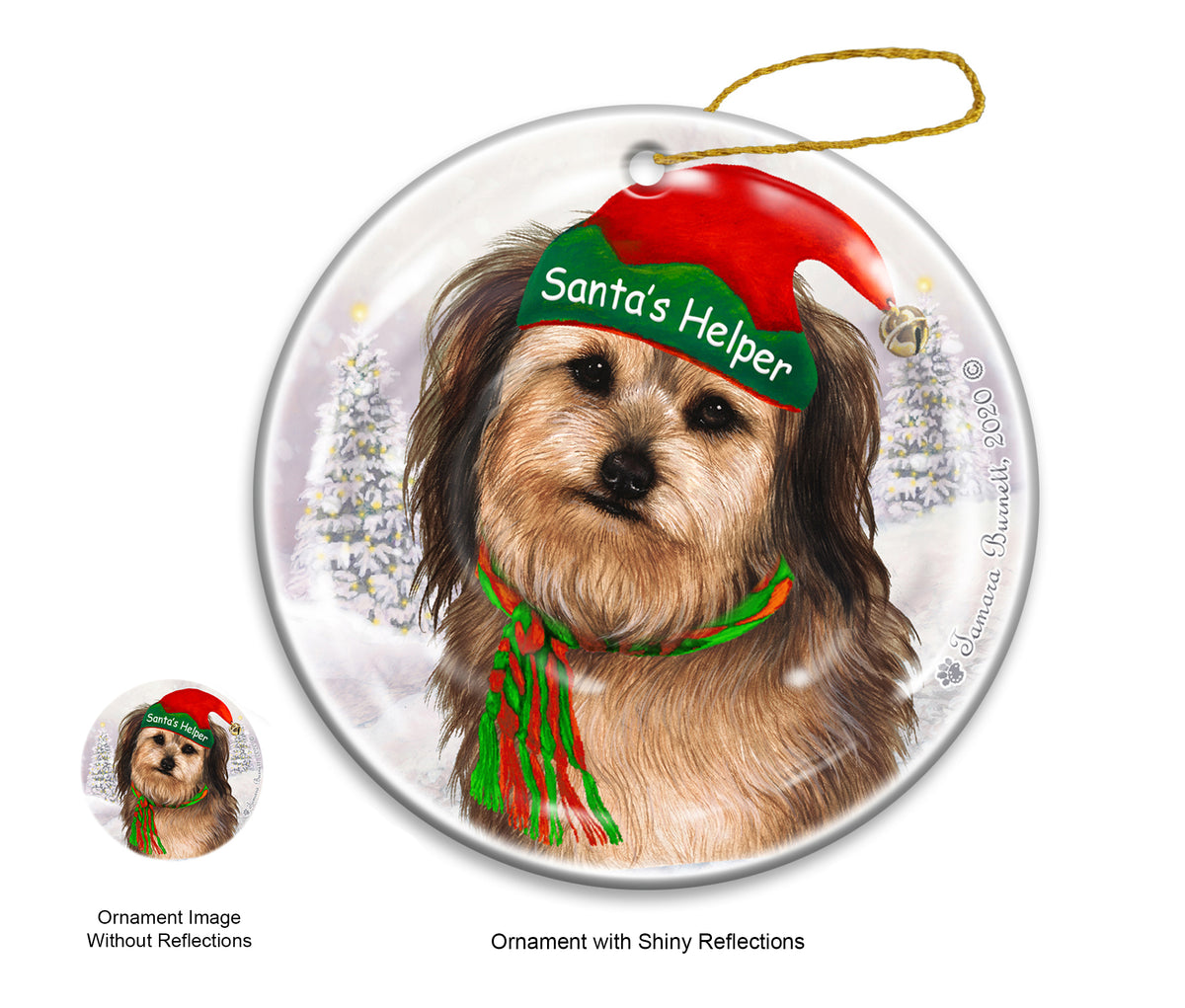 Yorkipoo Fawn - Santa's Helper Ornament