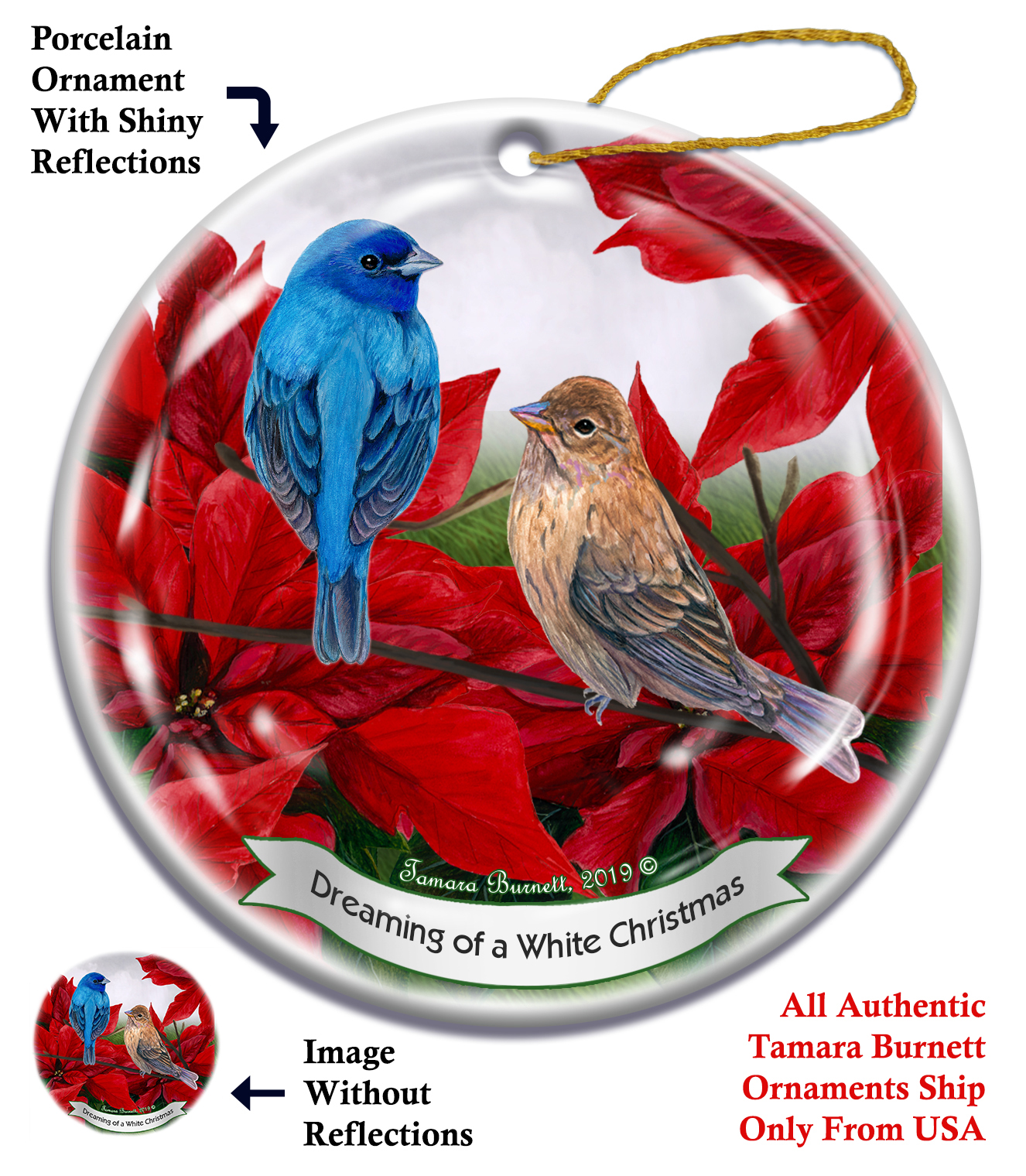 An image of product 10022 Indigo Bunting - Up To Snow Good Ornament