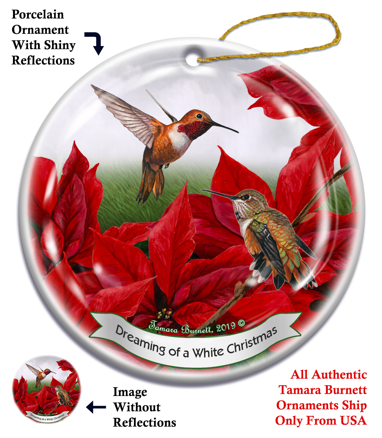 An image of product 10028 Rufous Hummingbird - Up To Snow Good Ornament