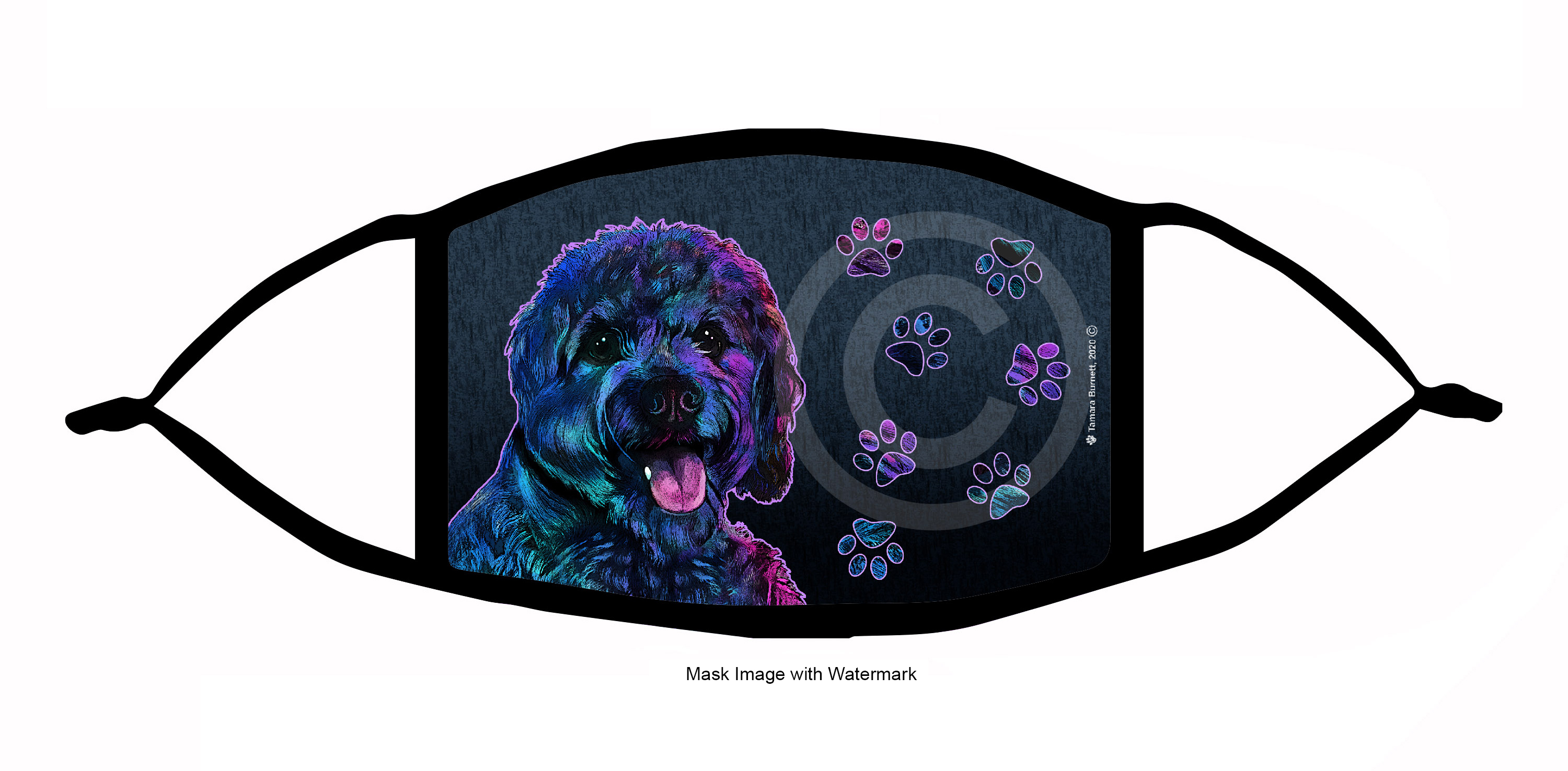 An image of product 10092 Cavapoo (Black) Funky Pups Cloth Face Mask