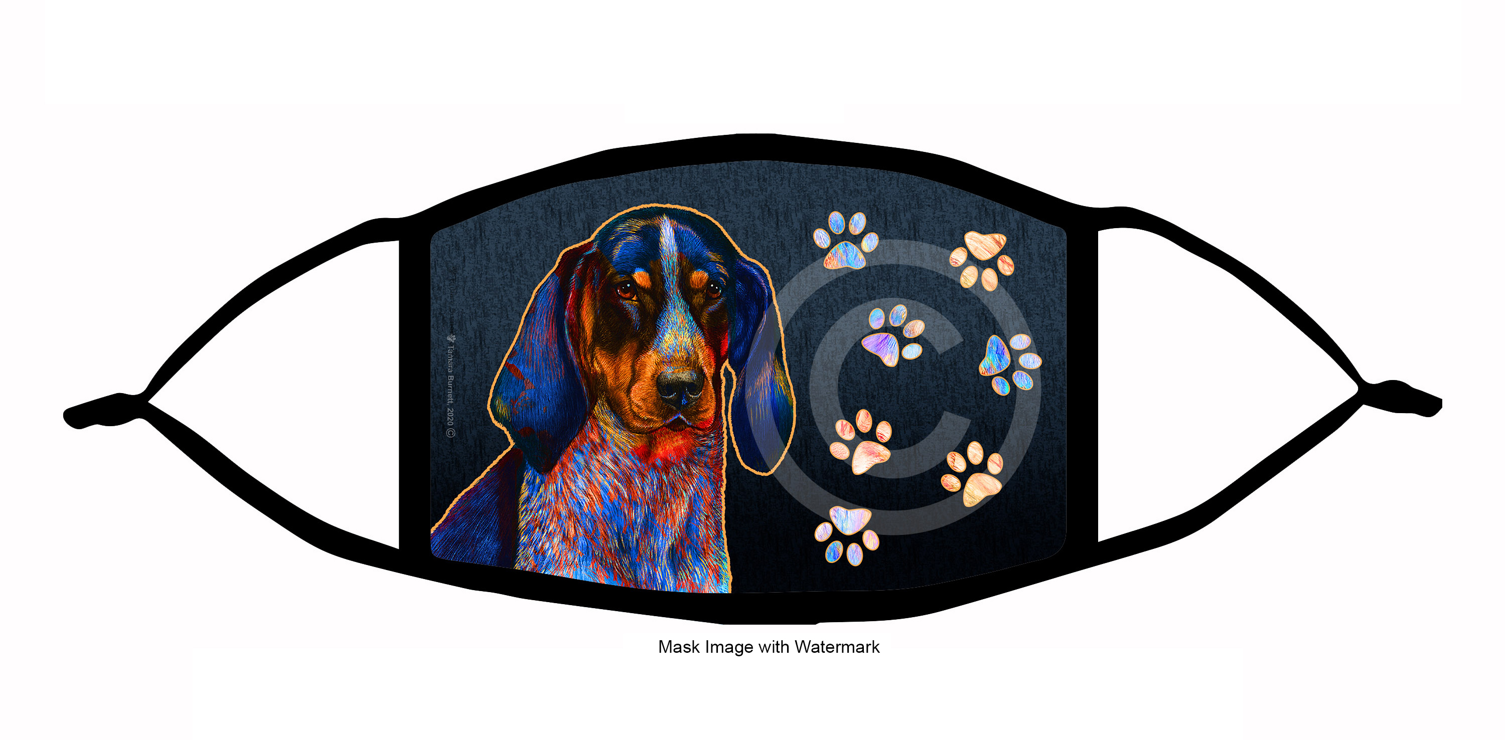 An image of product 10101 Blue Tick Coonhound Funky Pups Cloth Face Mask