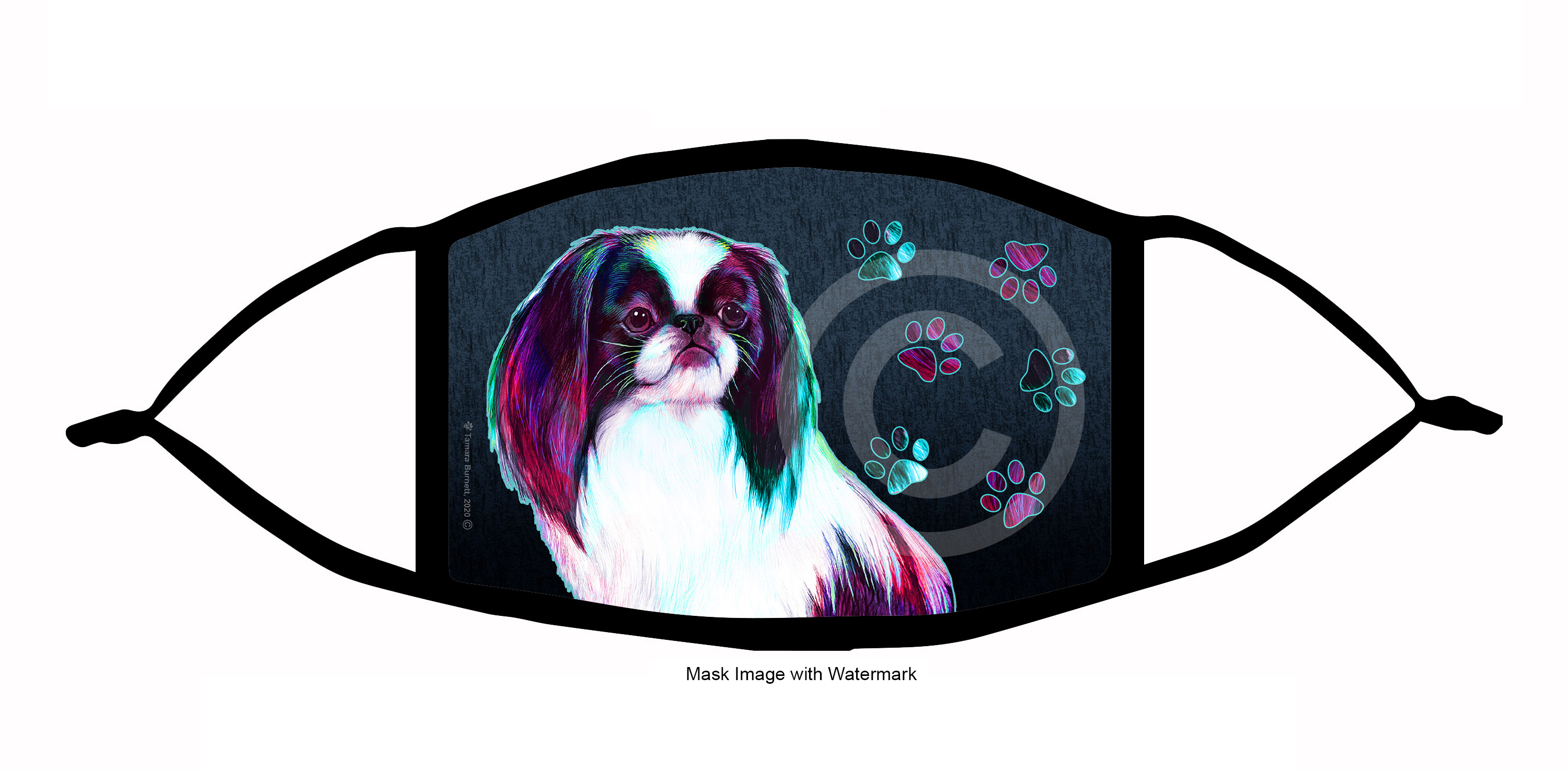 An image of product 10136 Japanese Chin (Black and White) Funky Pups Cloth Face Mask