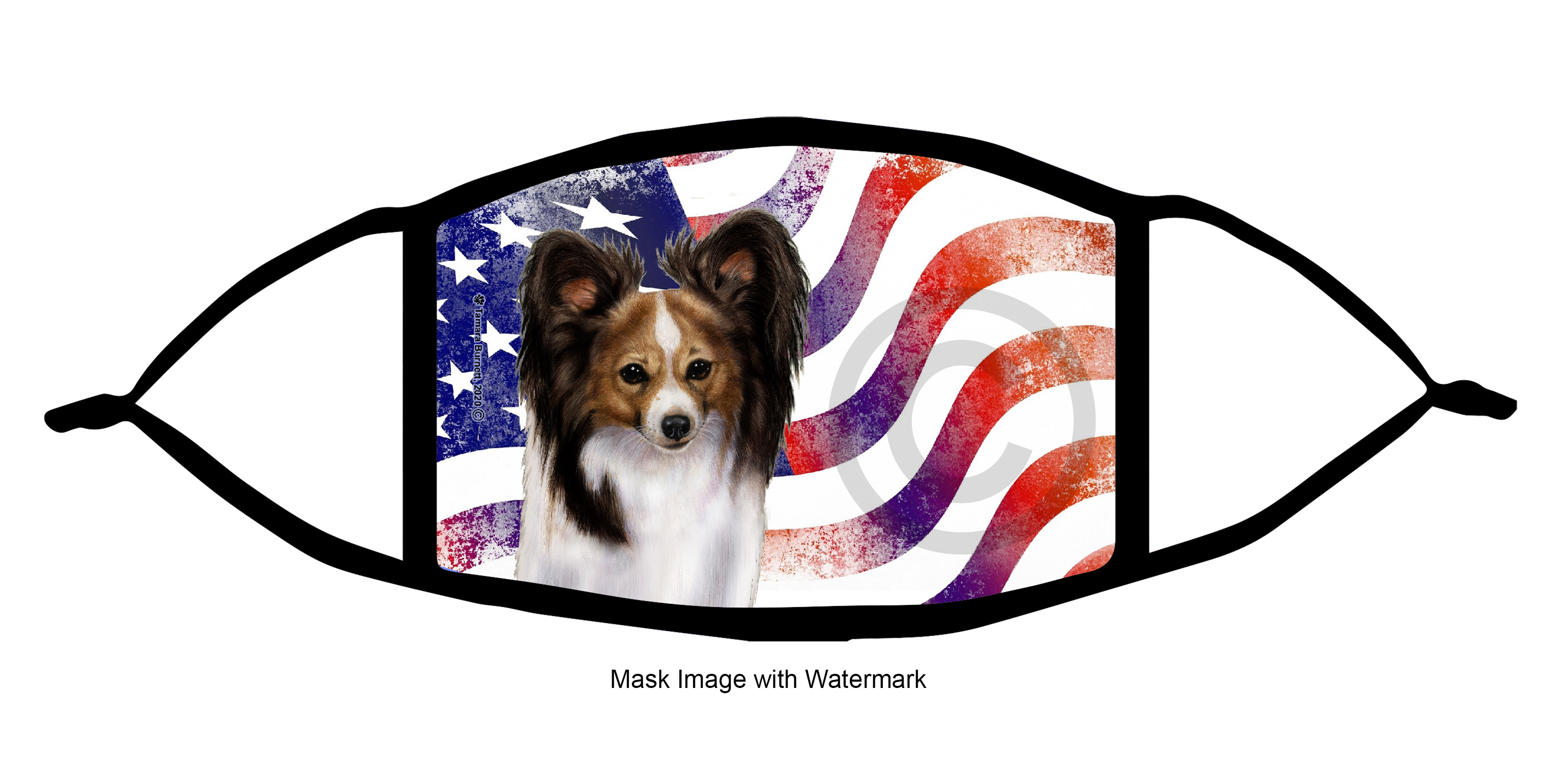 Papillon (Sable and White) Patriotic Pups Cloth Face Mask Image